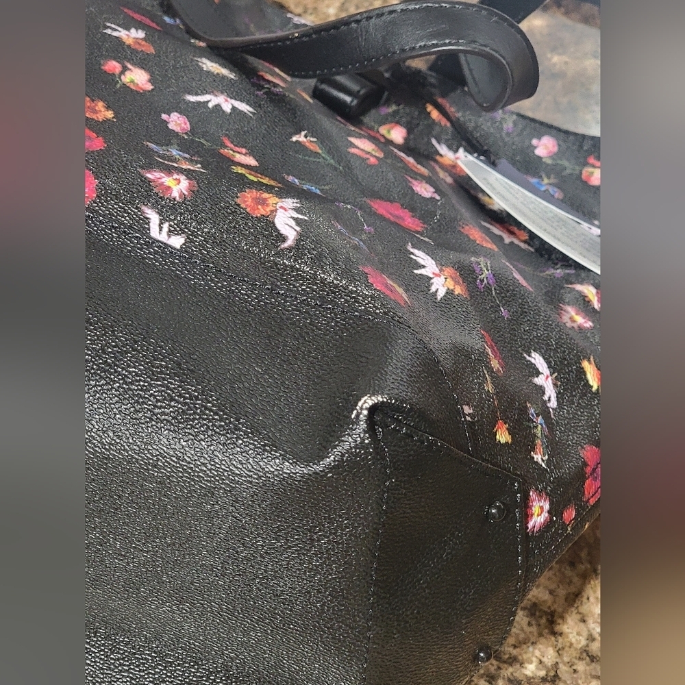 Rebecca Minkoff Cherish Black Floral Coated Canvas Large Shoulder Bag Tote Purse - Picture 9 of 16